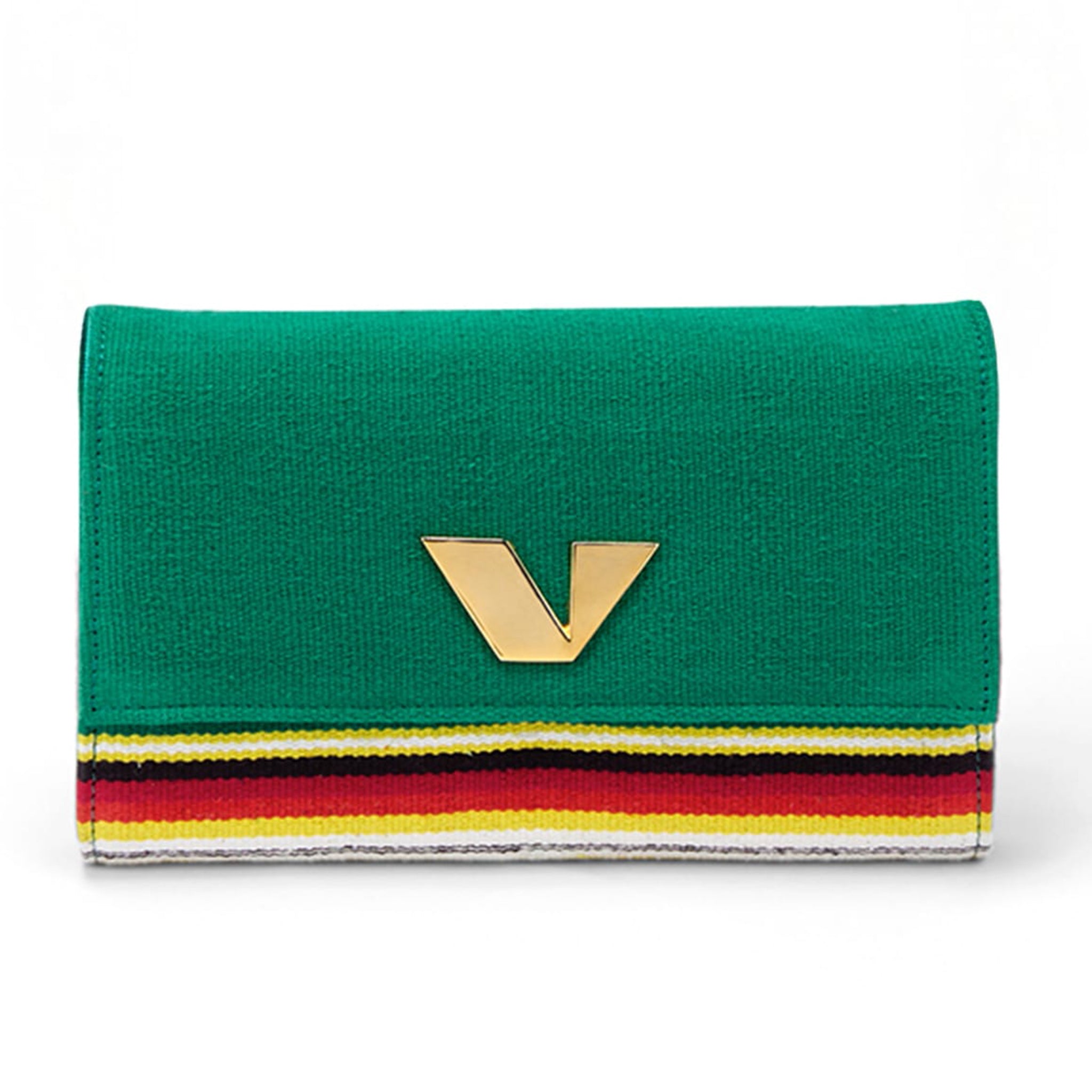 Sustainable clutch bag by Vino Supraja made using GI-tagged Bavani handwoven textile-green fr