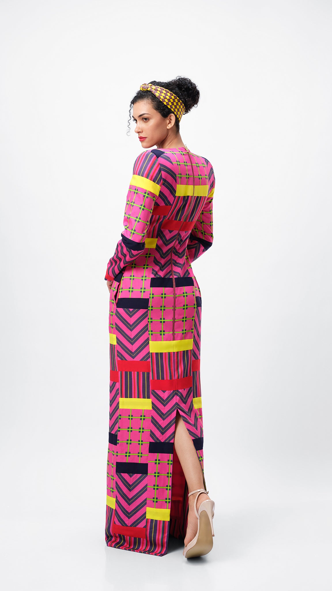 The Cadence Dress by Vino Supraja – Organic Cotton Couture with Bold Shoulders, Patchwork & Back Slit | Inspired by Bhavani Jamakkalam | Sustainable Fashion UAE