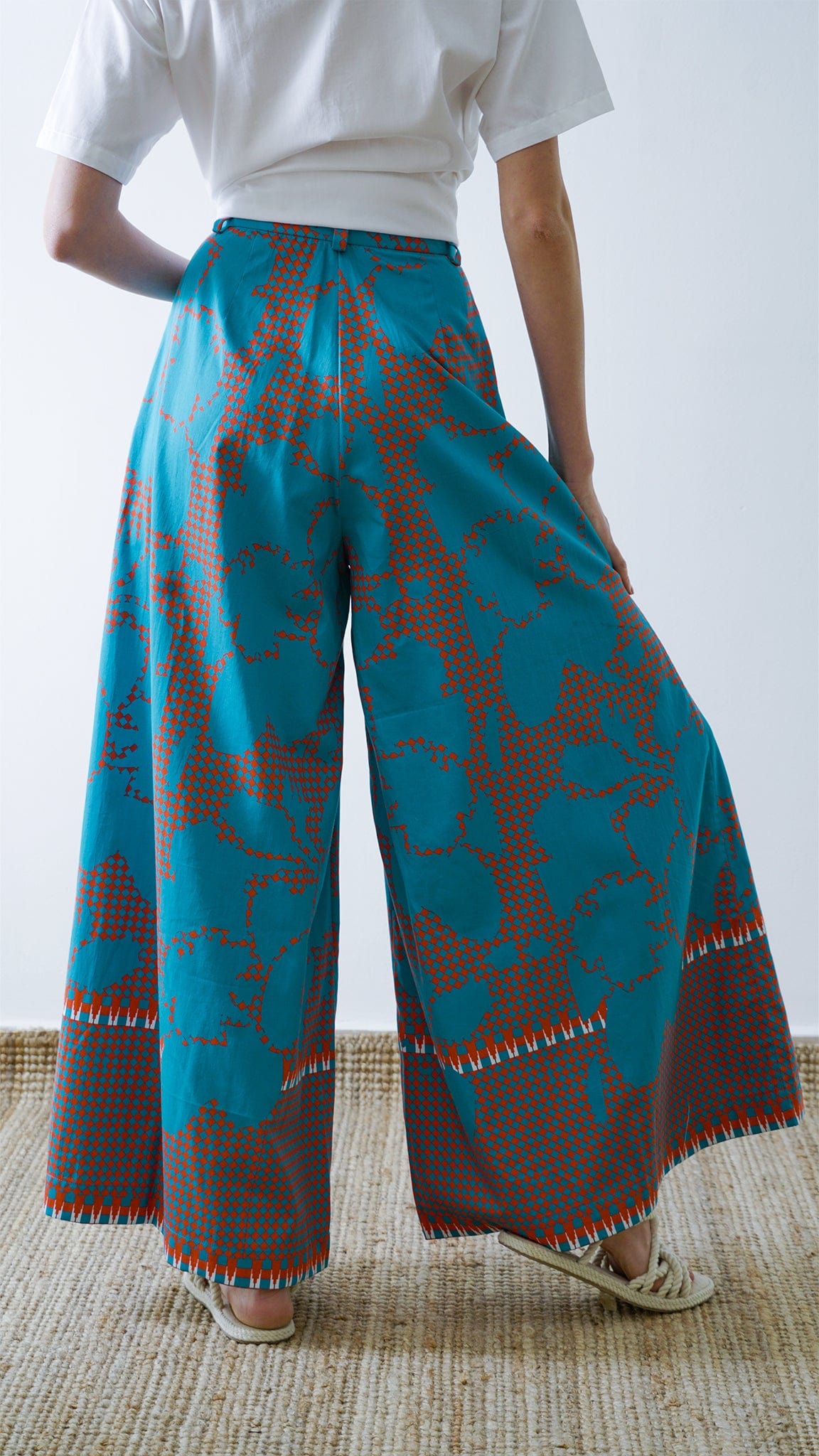 Vino Supraja Sustainable ethical fashion UAE Dubai Pants Blue Floral Palazzo Pants