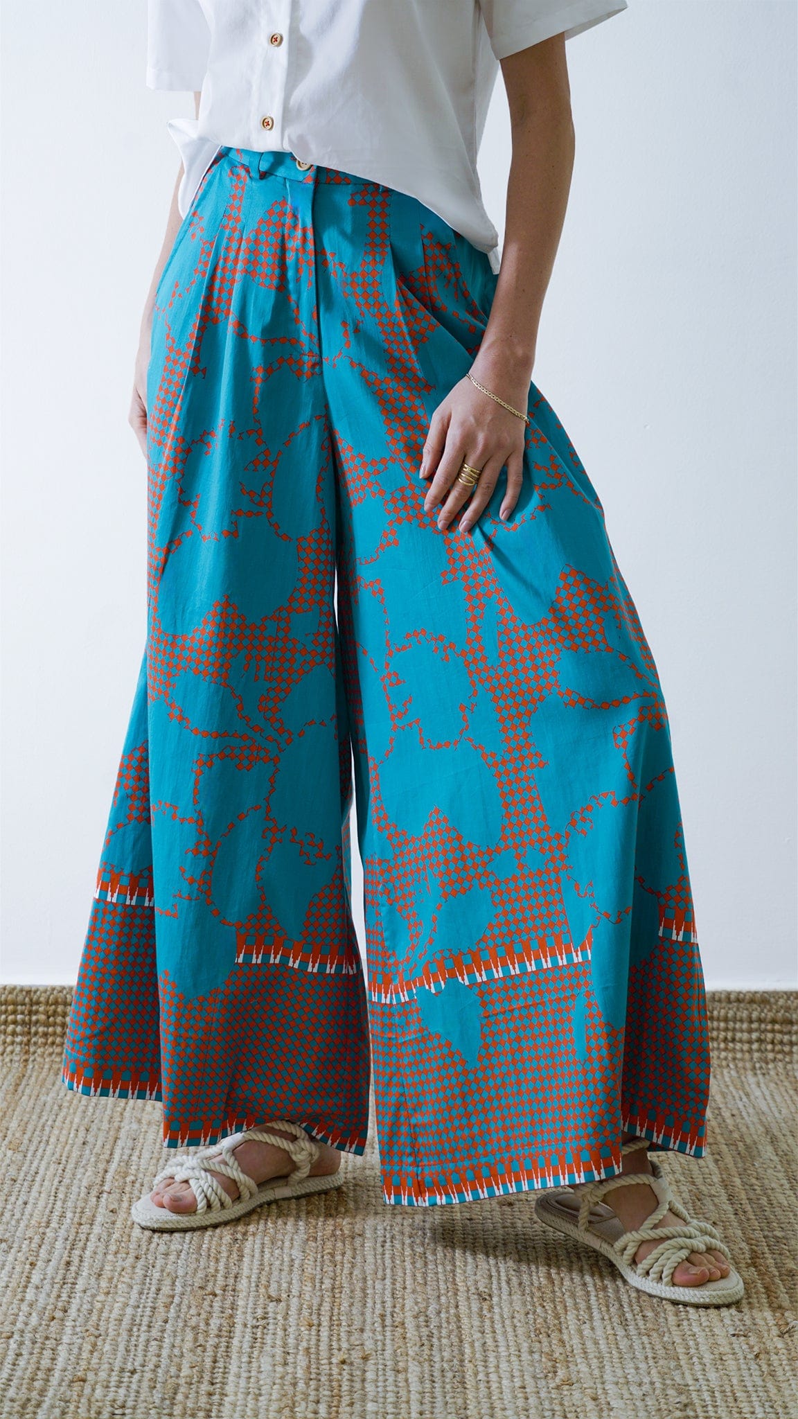 Vino Supraja Sustainable ethical fashion UAE Dubai Pants Blue Floral Palazzo Pants