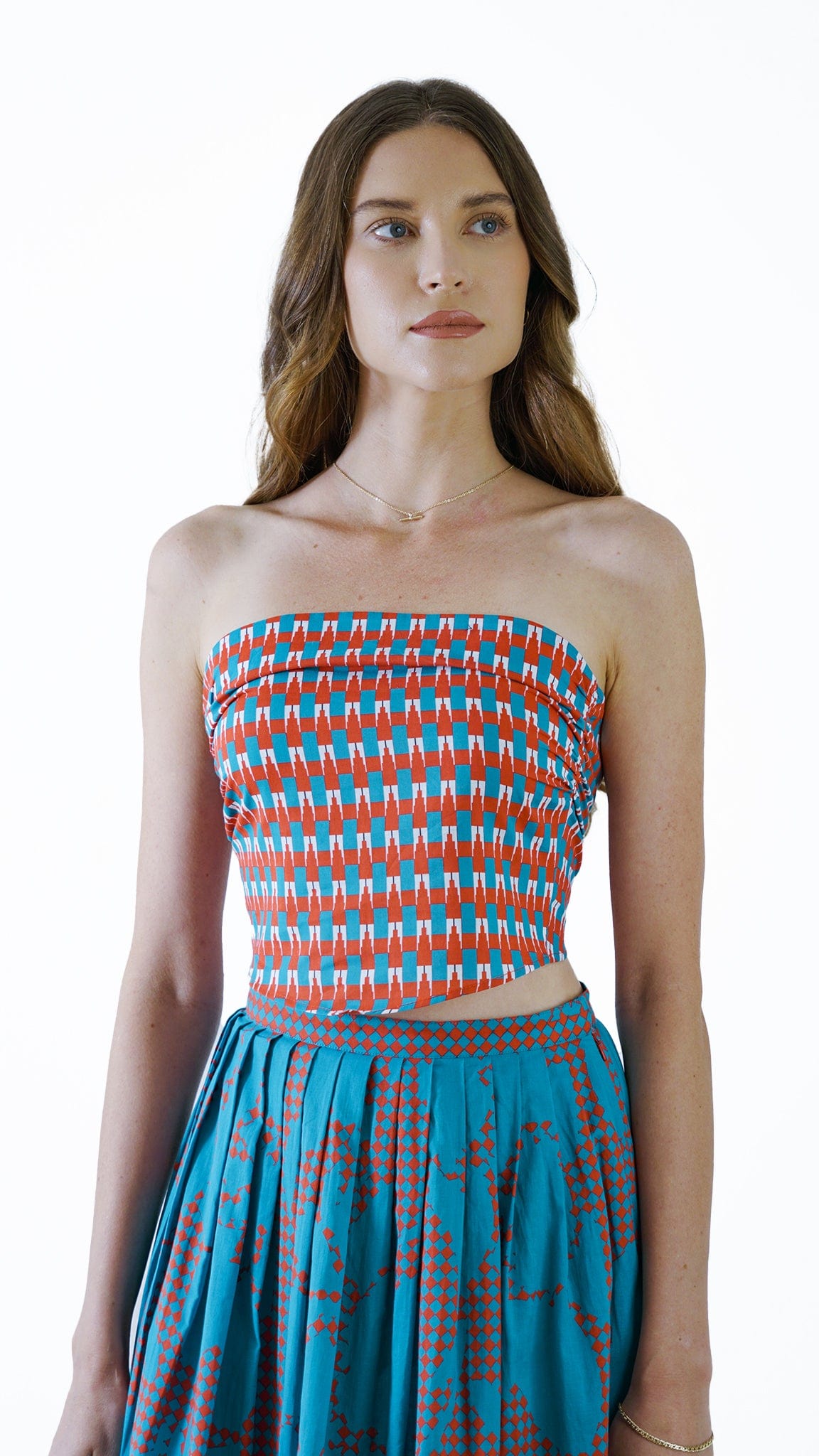 Vino Supraja Sustainable ethical fashion UAE Dubai TOPS Blue Pattern Tube Top