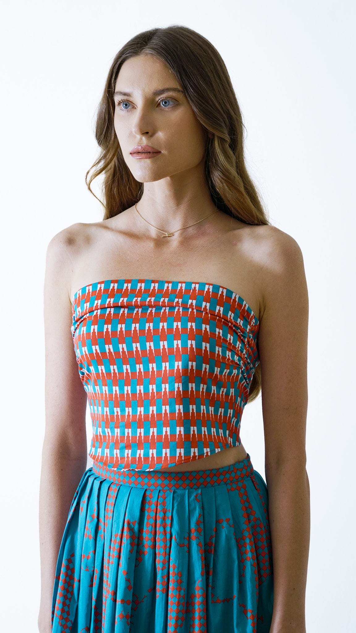 Vino Supraja Sustainable ethical fashion UAE Dubai TOPS Blue Pattern Tube Top