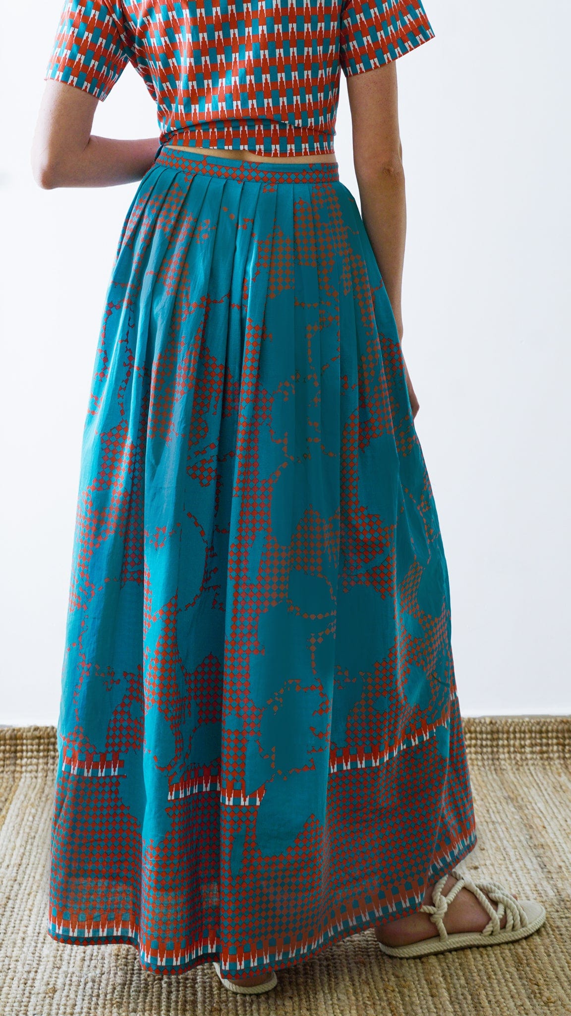 Vino Supraja Sustainable ethical fashion UAE Dubai SKIRTS Blue Floral Long Skirt