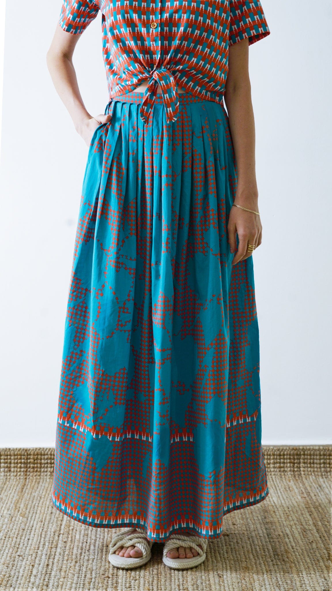 Vino Supraja Sustainable ethical fashion UAE Dubai SKIRTS Blue Floral Long Skirt