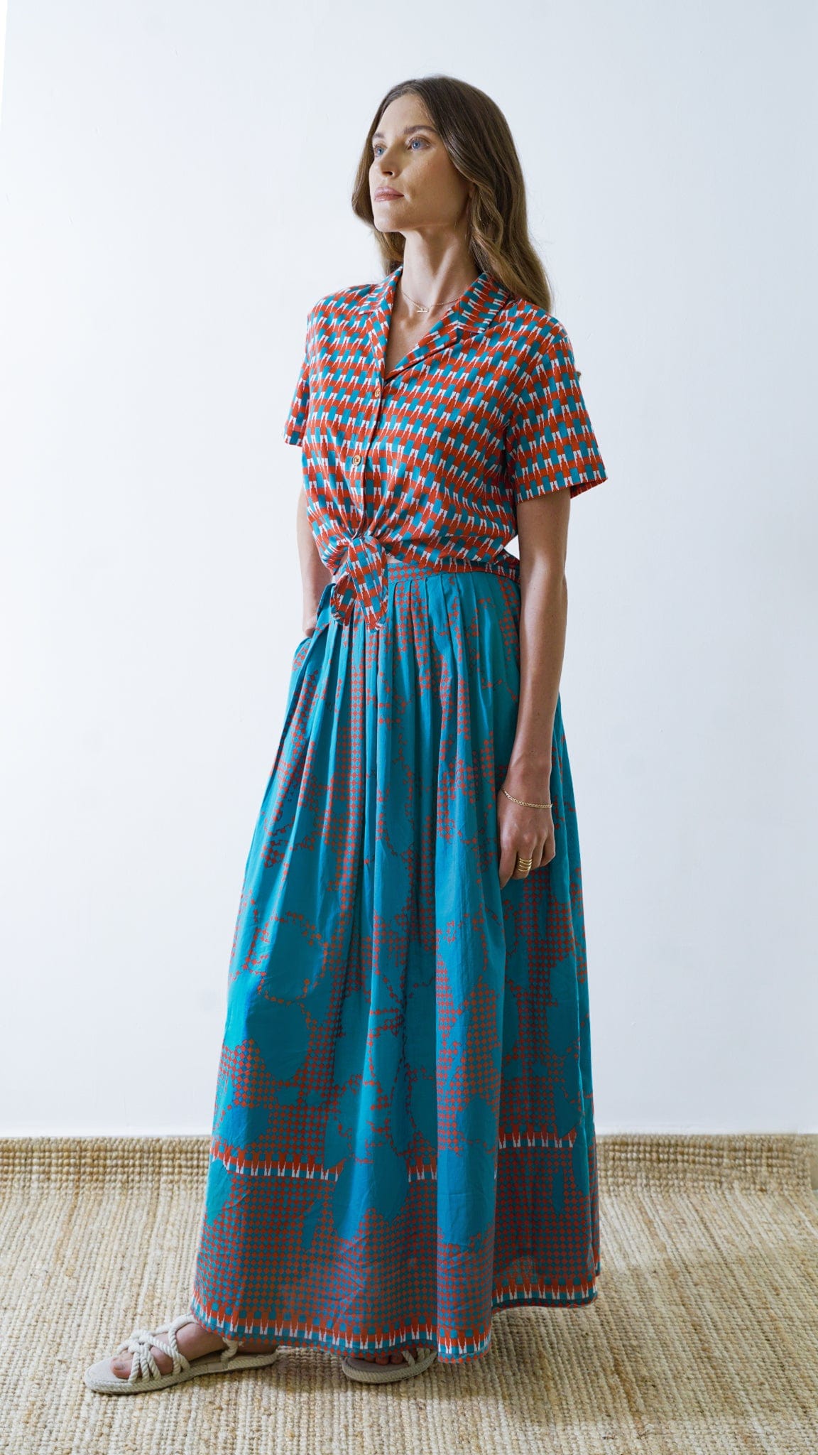 Vino Supraja Sustainable ethical fashion UAE Dubai SKIRTS Blue Floral Long Skirt