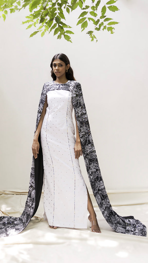 Sustainable Embroidered Red-Carpet Robe : Black and White With Ties & Mirrors - LFW