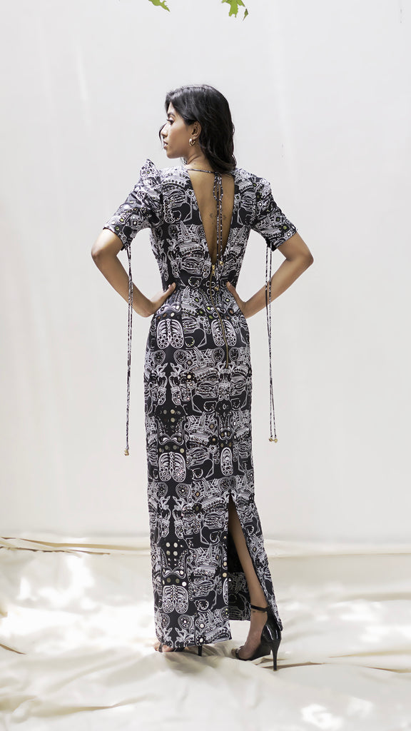 Black & White Red Carpet Gown : Sustainable, Embroidered with Mirrors - LFW