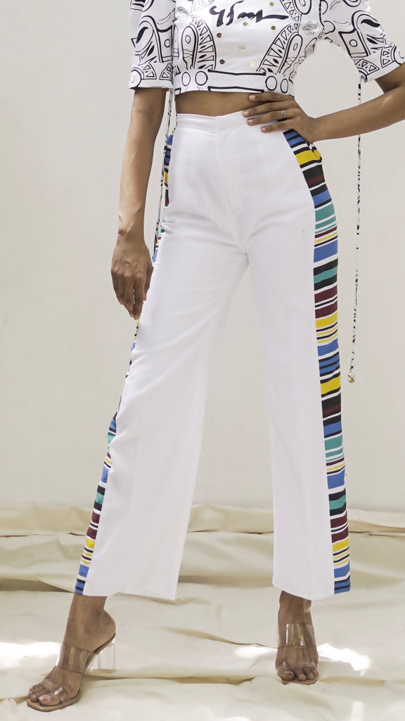 Organic Cotton White Pants With Stripes Accent-LFW