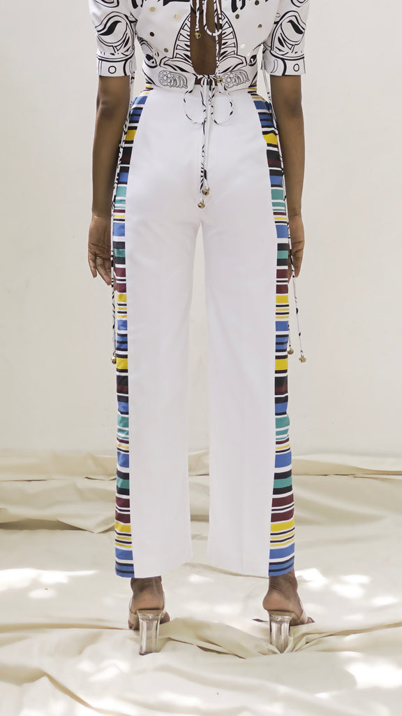 Organic Cotton White Pants With Stripes Accent-LFW