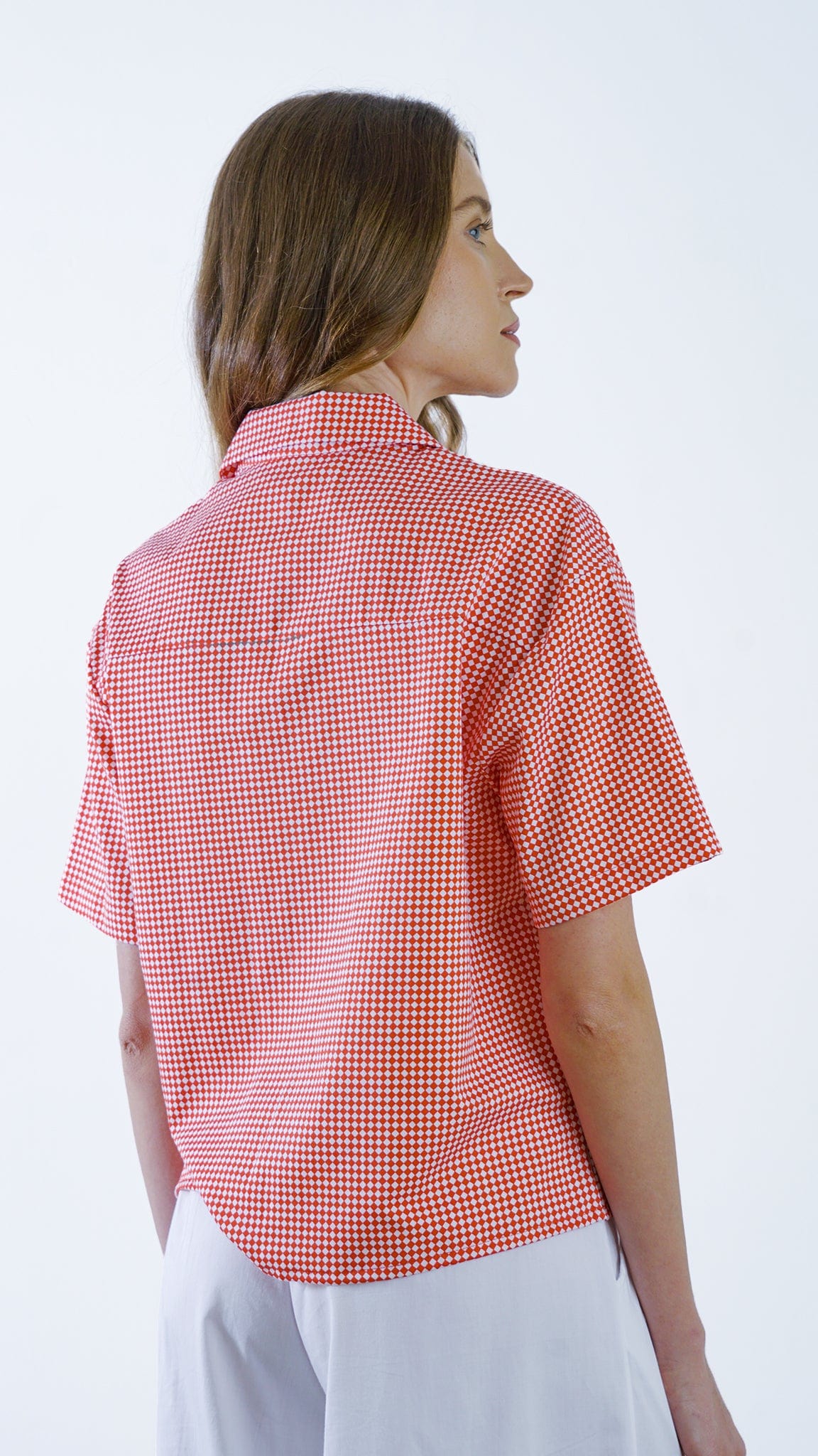 Vino Supraja Sustainable ethical fashion UAE Dubai TOPS Red Checkered Shirt