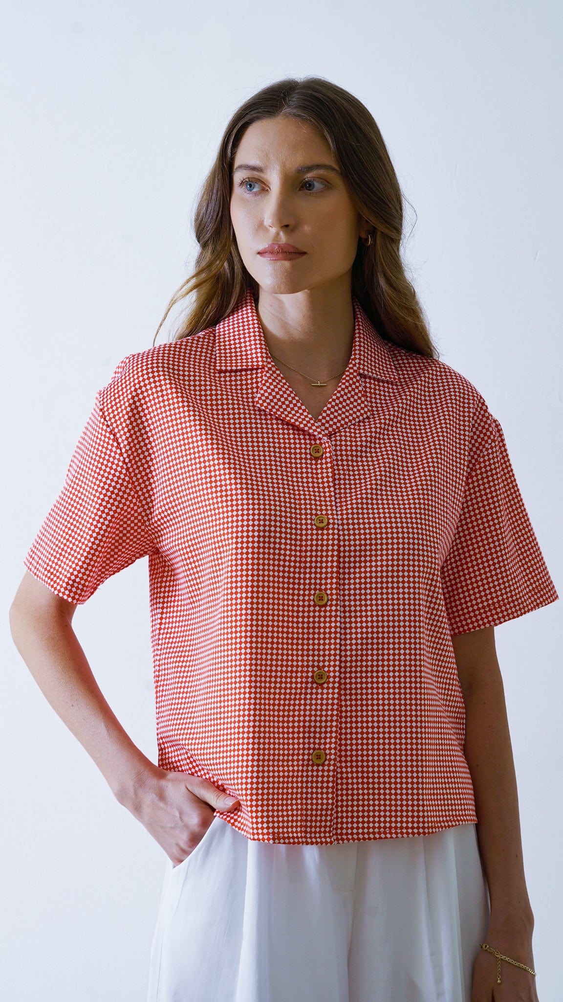 Vino Supraja Sustainable ethical fashion UAE Dubai TOPS Red Checkered Shirt