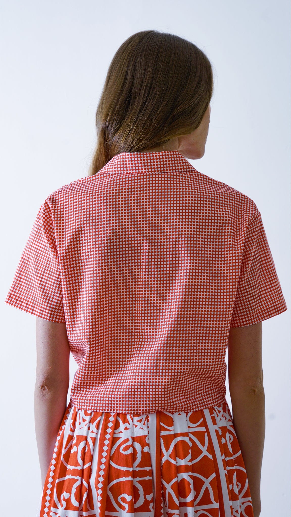 Vino Supraja Sustainable ethical fashion UAE Dubai TOPS Red Checkered Knotted Shirt