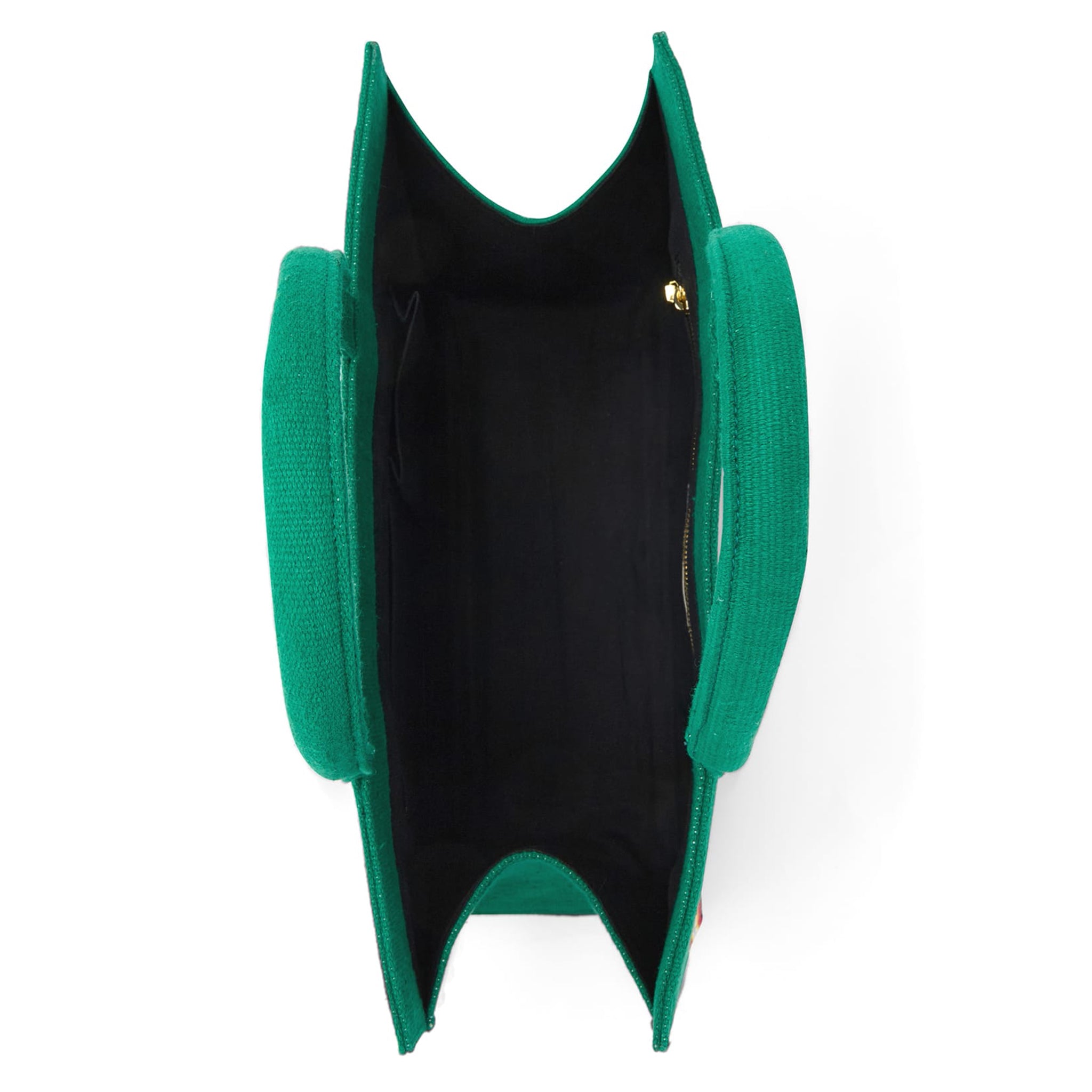 Sustainable J Tote by Vino Supraja made from GI-tagged Bavani Jamakkalams, spacious and elegant-green dt