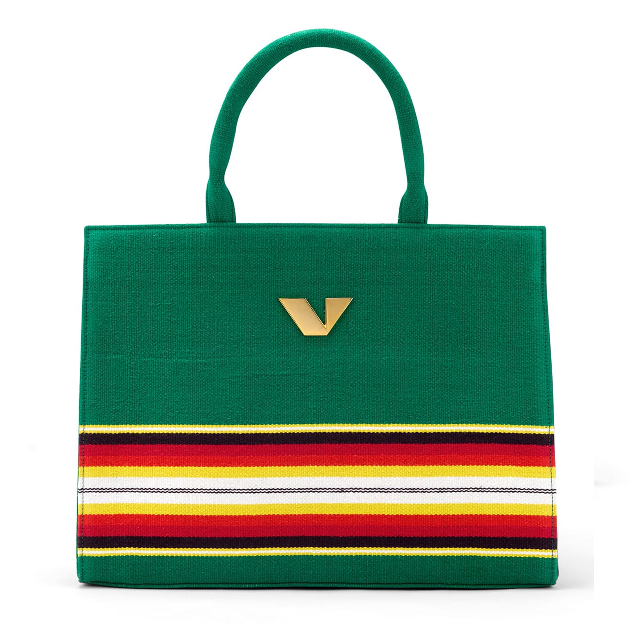 Sustainable J Tote by Vino Supraja made from GI-tagged Bavani Jamakkalams, spacious and elegant-green fr